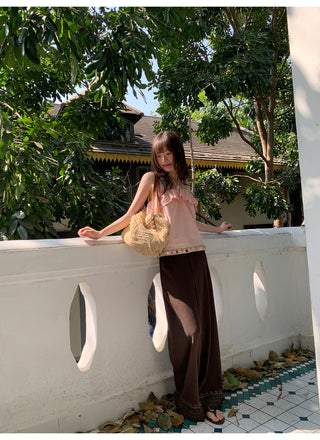 Tassel hem wide pants