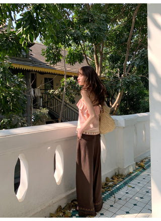 Tassel hem wide pants
