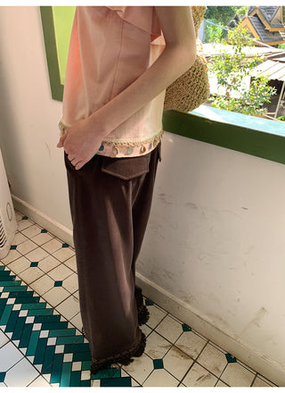 Tassel hem wide pants