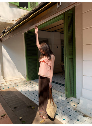 Tassel hem wide pants