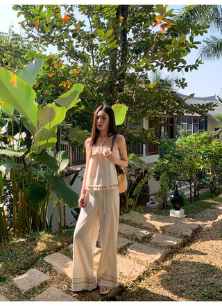 Tassel hem wide pants