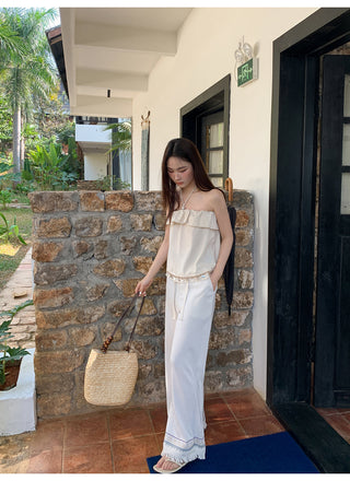 Tassel hem wide pants