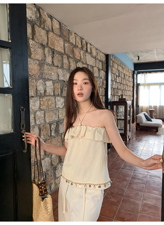 Tassel hem wide pants