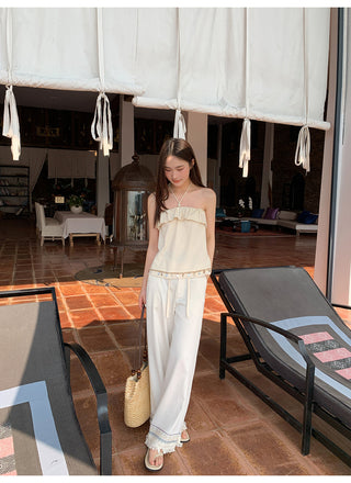 Tassel hem wide pants