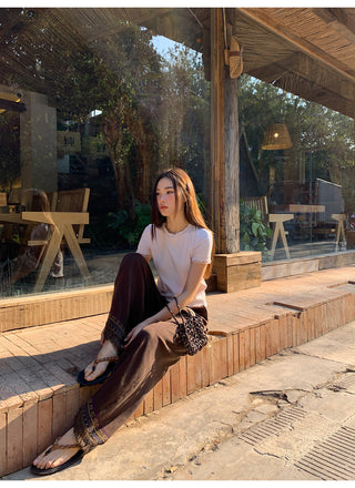 Tassel hem wide pants