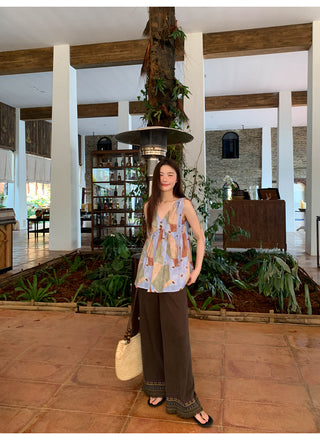 Tassel hem wide pants