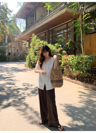 Tassel hem wide pants