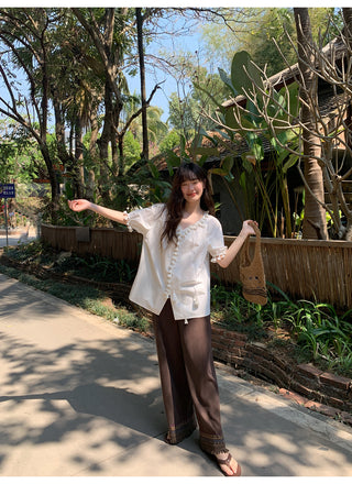 Tassel hem wide pants