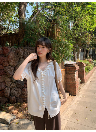 Tassel hem wide pants
