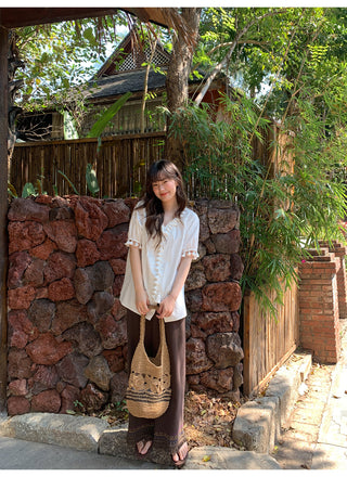 Tassel hem wide pants