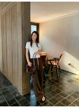 Tassel hem wide pants