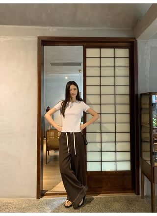 Tassel hem wide pants