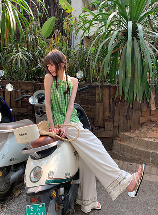 Tassel hem wide pants