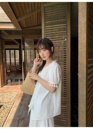 Tassel tie-neck shirt