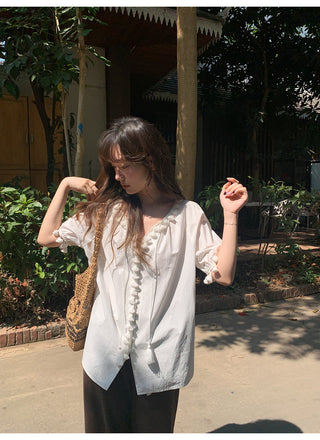 Tassel tie-neck shirt