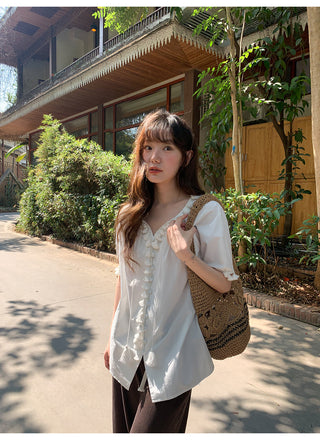 Tassel tie-neck shirt