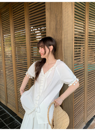 Tassel tie-neck shirt