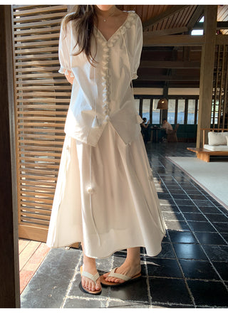 Tassel tie-neck shirt