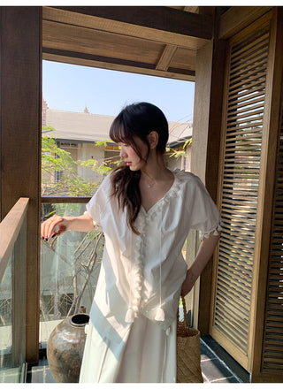 Tassel tie-neck shirt