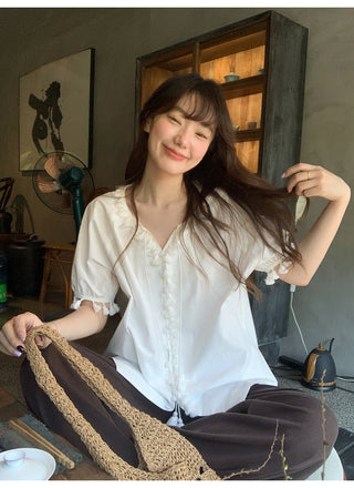 Tassel tie-neck shirt