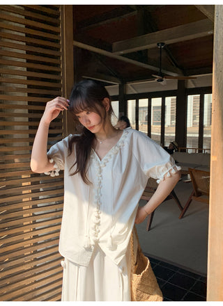 Tassel tie-neck shirt
