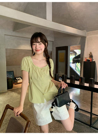 Lace puff sleeve shirt