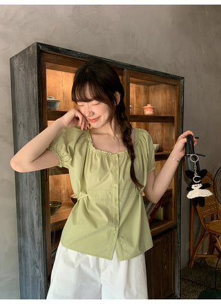 Lace puff sleeve shirt