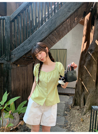 Lace puff sleeve shirt