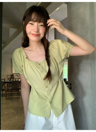 Lace puff sleeve shirt
