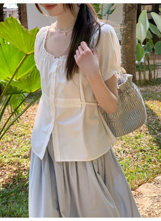 Lace puff sleeve shirt