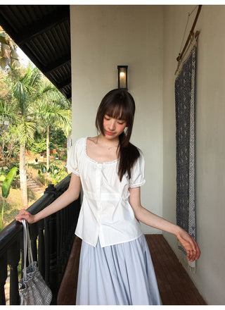 Lace puff sleeve shirt