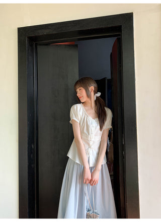 Lace puff sleeve shirt