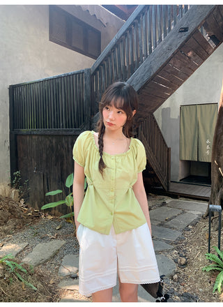 Lace puff sleeve shirt