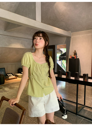 Lace puff sleeve shirt