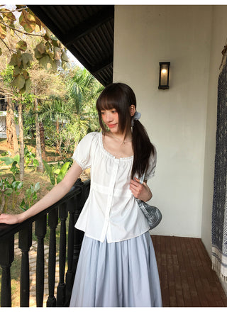 Lace puff sleeve shirt