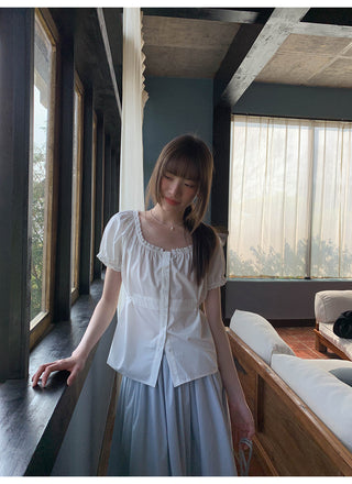 Lace puff sleeve shirt