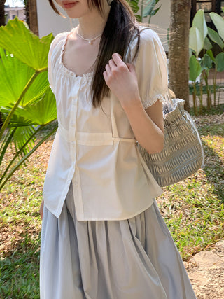 Lace puff sleeve shirt
