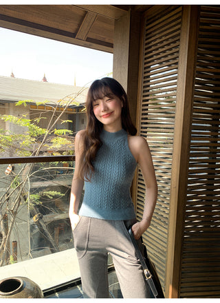 Twisted halter knit vest