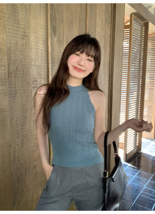 Twisted halter knit vest