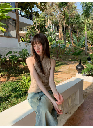 Twisted halter knit vest
