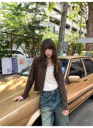 Crew neck cardigan tee