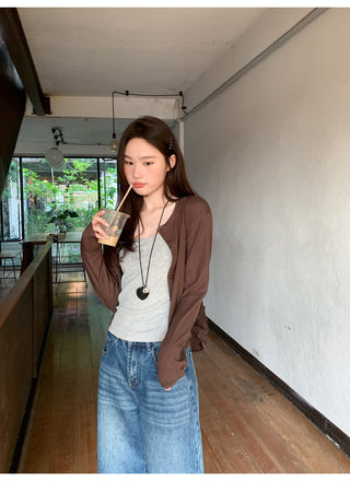 Crew neck cardigan tee