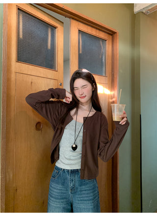 Crew neck cardigan tee
