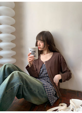 Crew neck cardigan tee