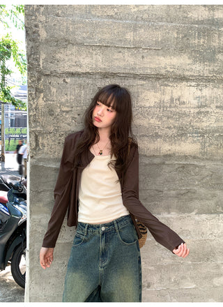 Crew neck cardigan tee
