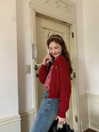Bow knit cardigan top