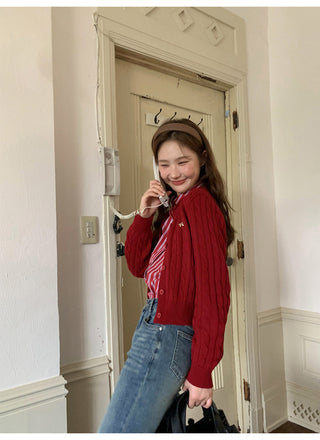 Bow knit cardigan top