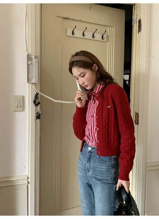 Bow knit cardigan top