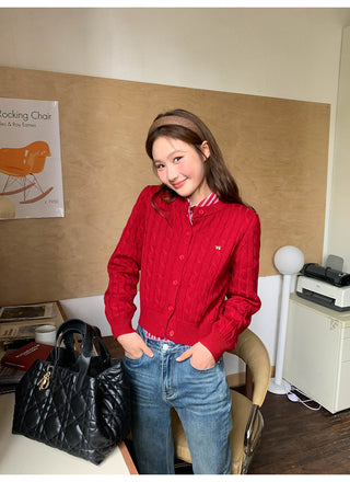 Bow knit cardigan top
