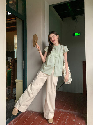 Stand collar pleated blouse